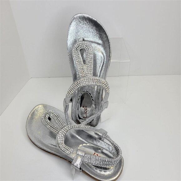 WOMENS Size 10 Silver Sequin Elastic Strap Toe Post Cushioned Sandals NEW - Picture 1 of 14
